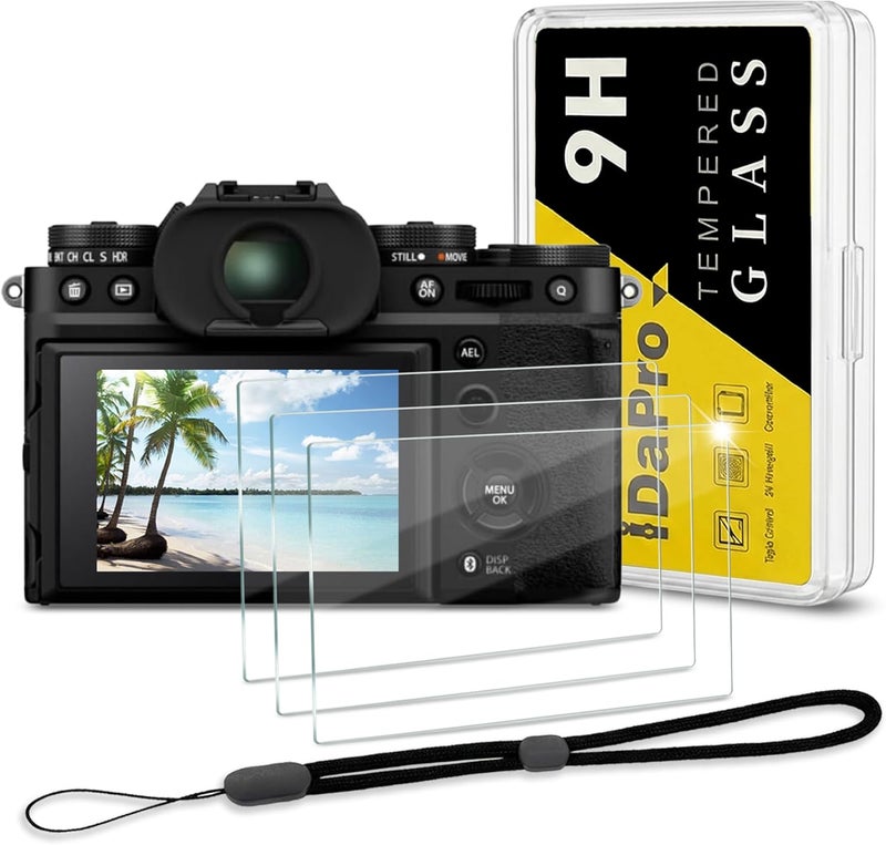 iDaPro Screen Protector for Fujifilm X-T5 Fuji XT5 + Hand Lanyard [3+1Pcs],Tempered Glass,9H Hardness,Anti-Scratch Bubble-Free,Easy Installation - Image 1